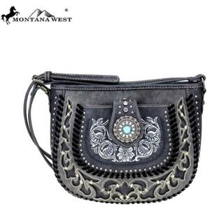 Montana West Concho Collection Crossbody Gray Shoulder Messenger Bag New